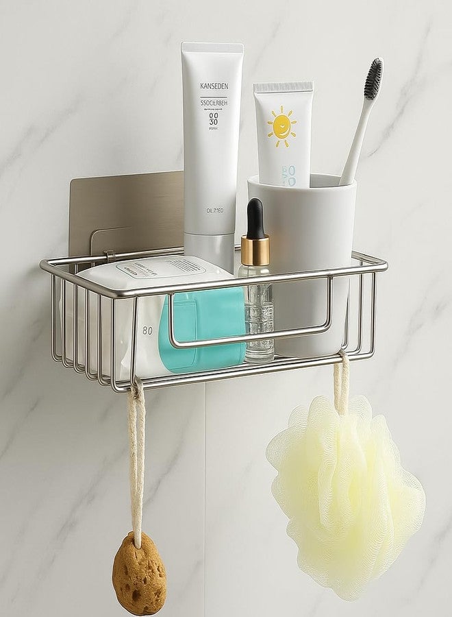 Boniry 1 PCS Bathroom Self-Adhesive Organiser with Towel Holder Bathroom Accessories Wall Mount Stainless Steel Self Adhesive Bathroom Shelf for Wall Shelf Storage Basket (30L*12W*6H CM, Silver) - Image 1